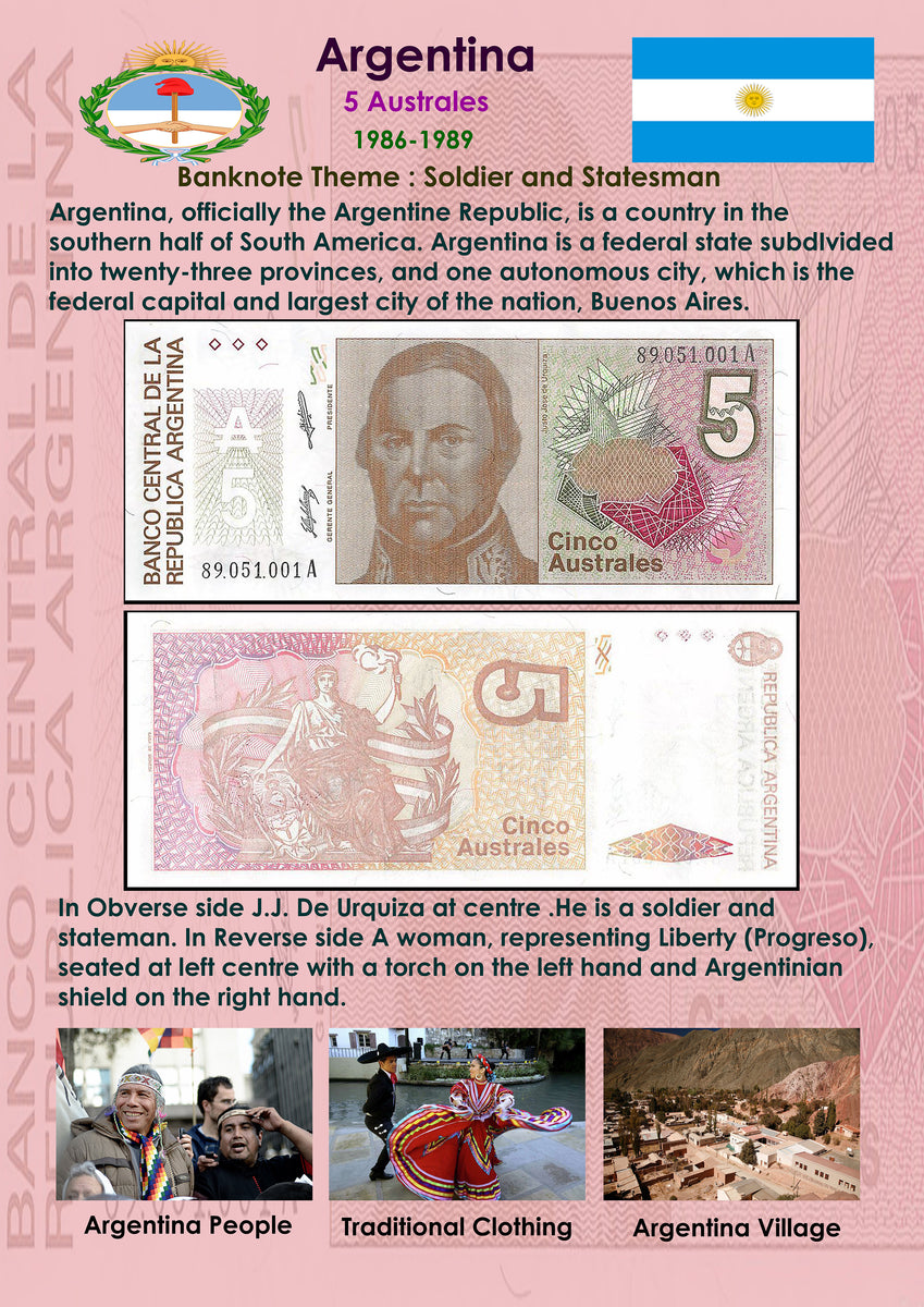 Argentina 5 Australes Sheets Information No Banknotes Banknotecoinstamp