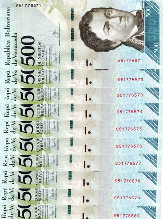  Venezuela 500 Bolivares ( S51776571 - S51776580 ) 10 Banknotes