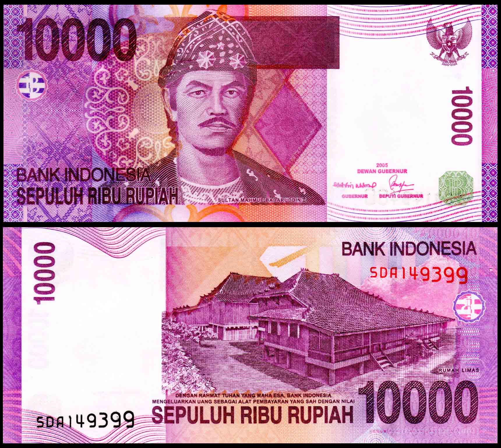 Close Up on a 10000 Rupiah Banknote, the Currency of  $66,000 rupees/ Indonesian money display picture 1