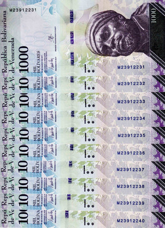  Venezuela 1000 Bolivares ( M23912231 - M23912240) 10 Banknotes