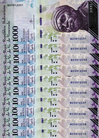  Venezuela 1000 Bolivares ( M23912201 - M23912210) 10 Banknotes
