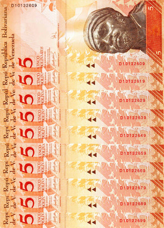 Venezuela 5 Bolivares ( D10132609 - D10132699) 10 Banknotes