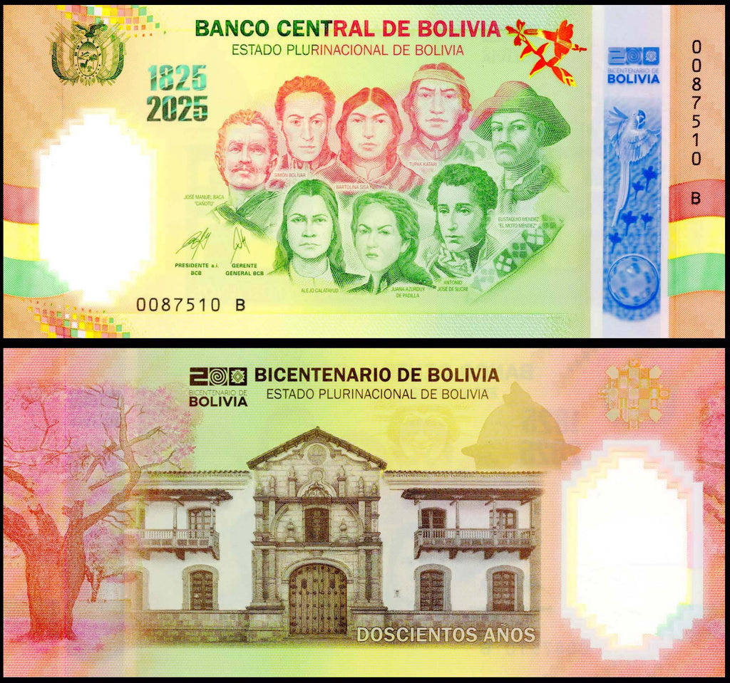 Bolivia Bicentennial Commemorative 2025 UNC Polymer Banknote –  Banknotecoinstamp