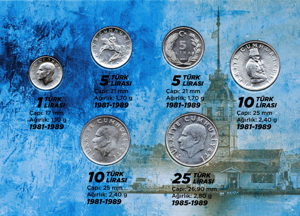 Turkey 1,5,5,10,10,25 Lira Set Coins (M132) – Banknotecoinstamp