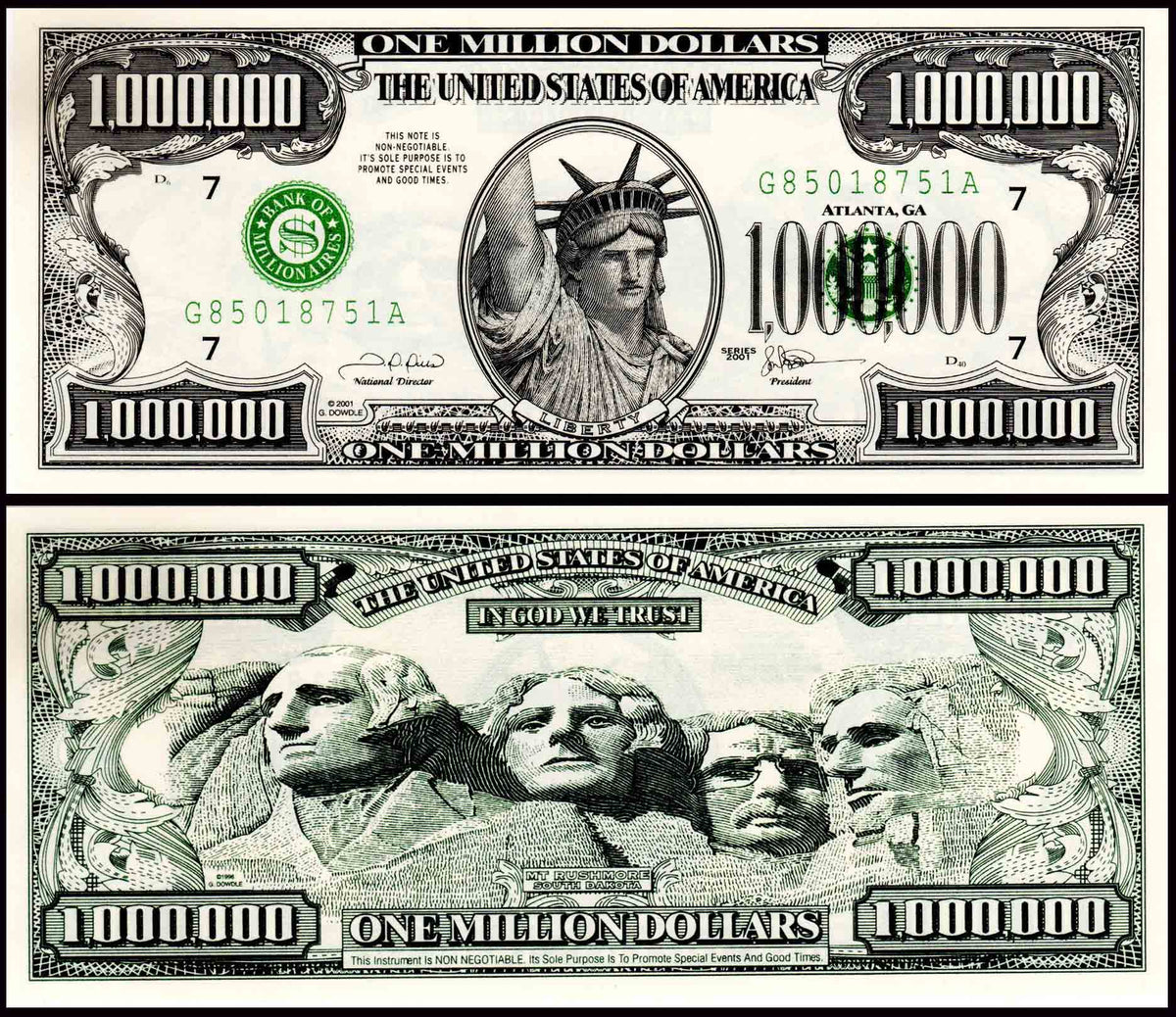 United States Of America 1 Million Dollar Fantasy note (not real no ex ...