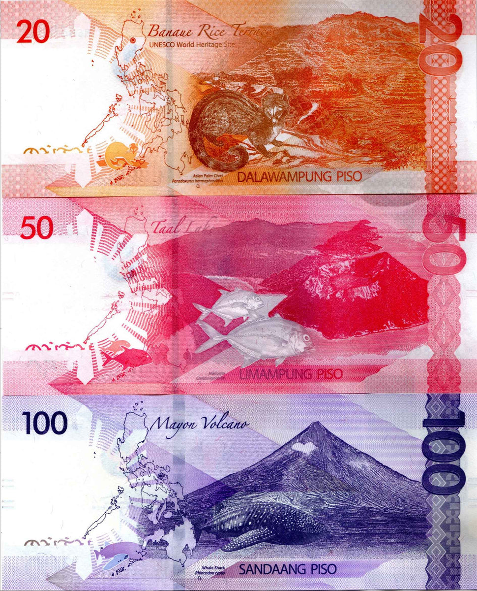 Philippines Set 3 Very Fine Banknote 20, 50, 100 Pesos – Banknotecoinstamp
