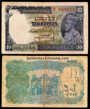 Rare British India 10 Rupees King George V, 1933 J. W. Kelly banknote