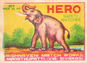 Hero Elephant Match Box Label