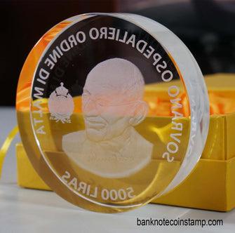 Mahatma Gandhi Malta Acrylic coins 5000 liras - 600gm Metal Glass
