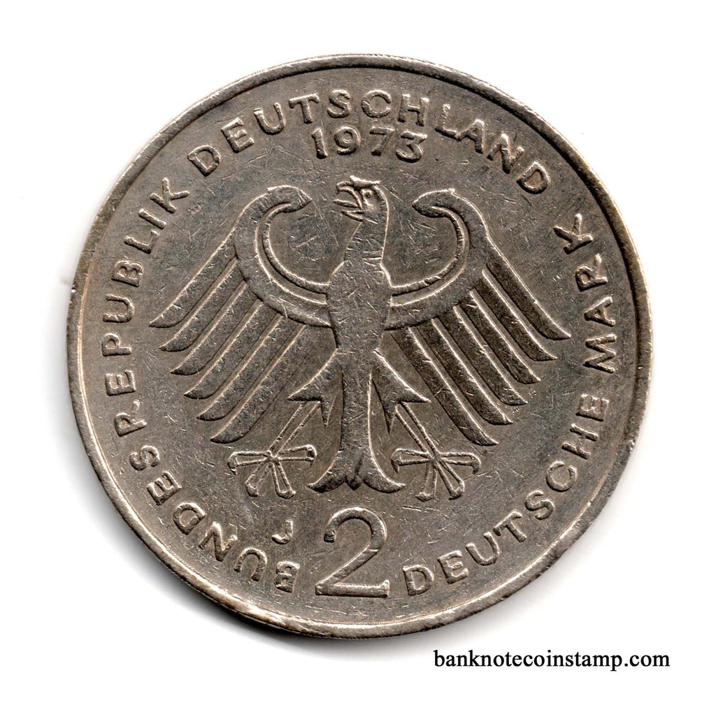 Germany 2 Deutsche Mark Theodor Heuss Used Coin Banknotecoinstamp