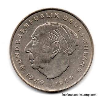 Germany 2 Deutsche Mark Theodor Heuss Used Coin