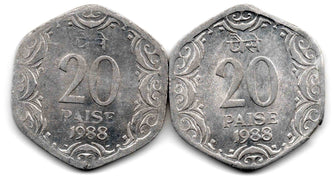 India 20 Paise 1988 (Set of 2) Used Coins
