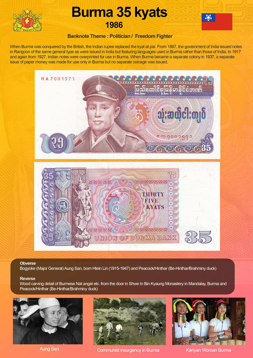 Burma 35 Kyats Banknote Sheet with 2 Banknotes – Banknotecoinstamp