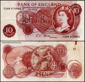 England 10 Shillings Elizabeth II  Very Used Banknote