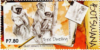Botswana Monkeys Postage Stamp