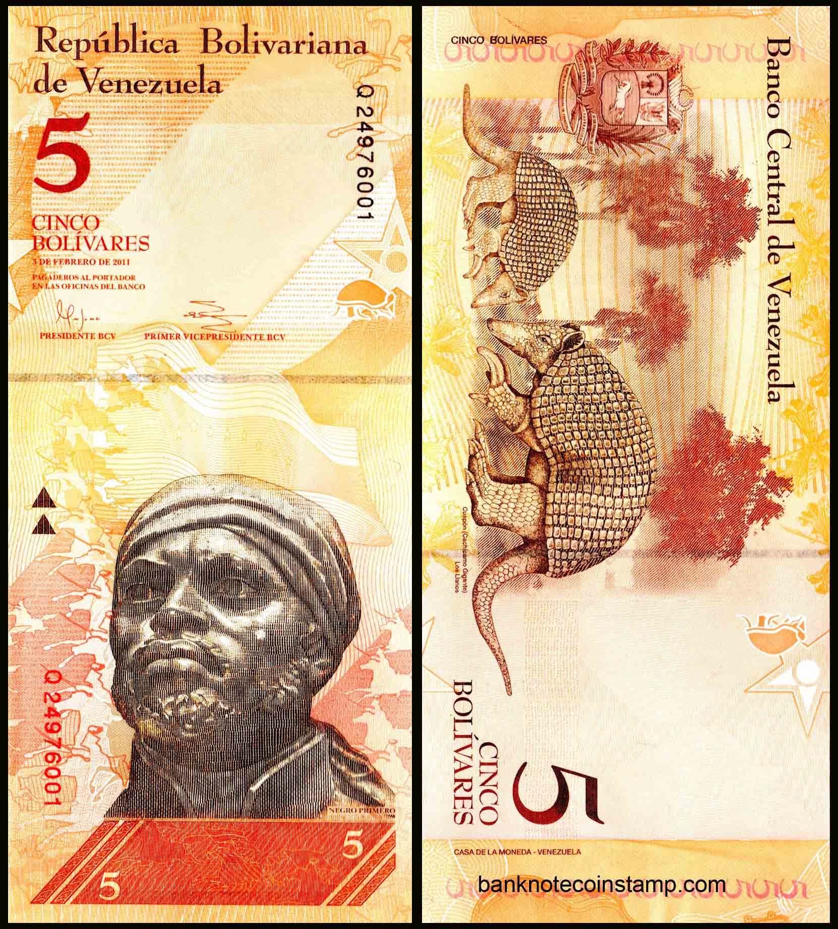 Venezuela 5 Bolívares Fine Banknote Year 2011 – Banknotecoinstamp