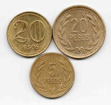 Colombia Variety Of 3 (20,20,5 Pesos) Coins