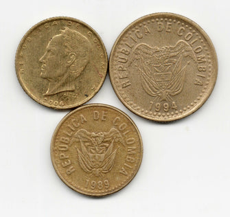 Colombia Variety Of 3 (20,20,5 Pesos) Coins