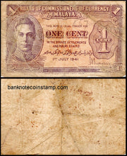 Malaya 1cent Very Used Banknote