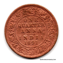 British India One Quarter Anna 1891 Used Coin