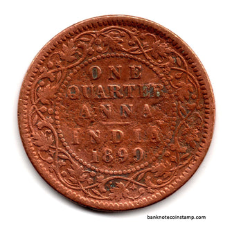 British India One Quarter Anna 1890 Used Coin