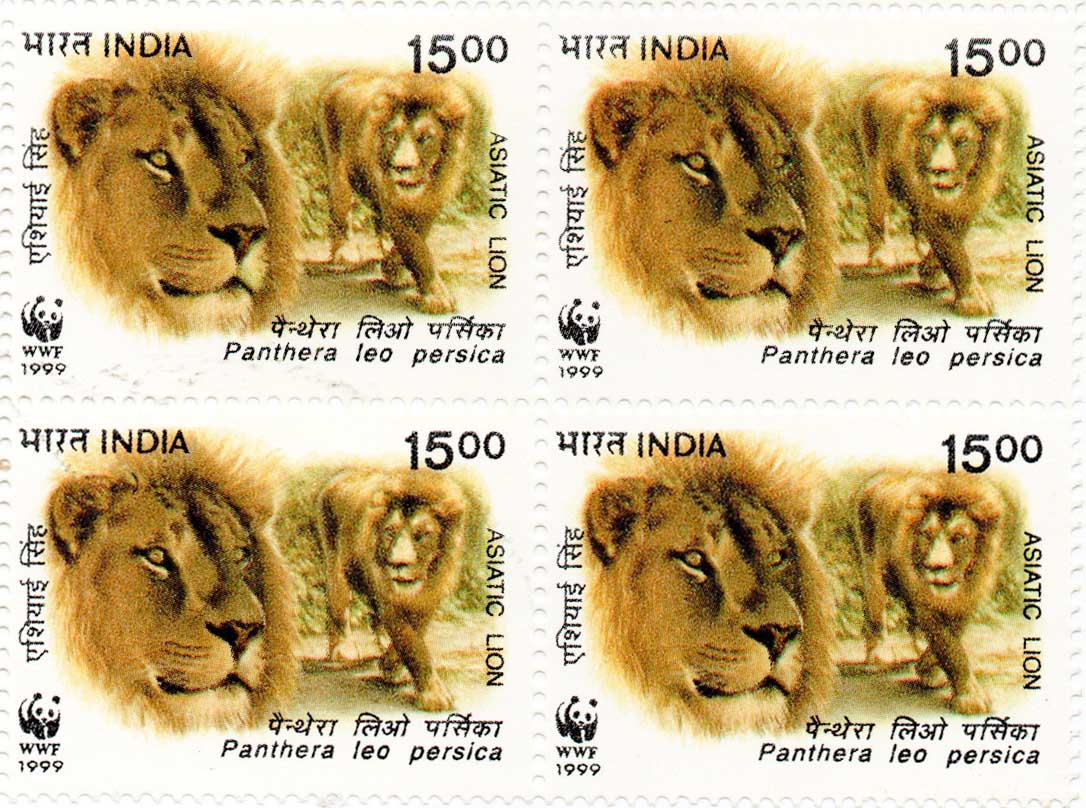 India Asiatic Lion (Panthera Leo Persica) Block of Stamps